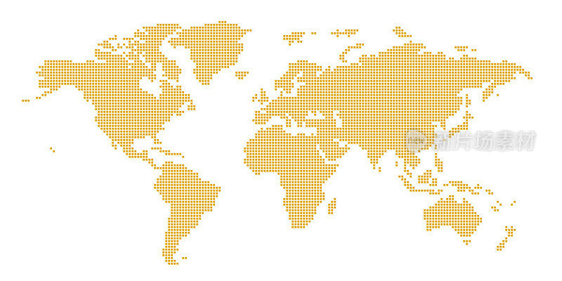 Map of World made of square dots with rounded corners / orange